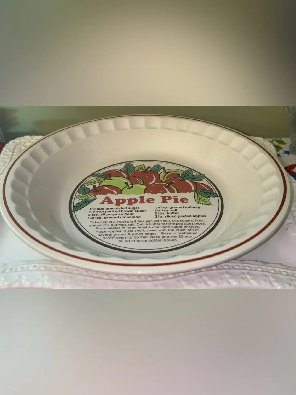 Vintage Sunnycraft Apple Pie Recipe Ceramic Pie Dish